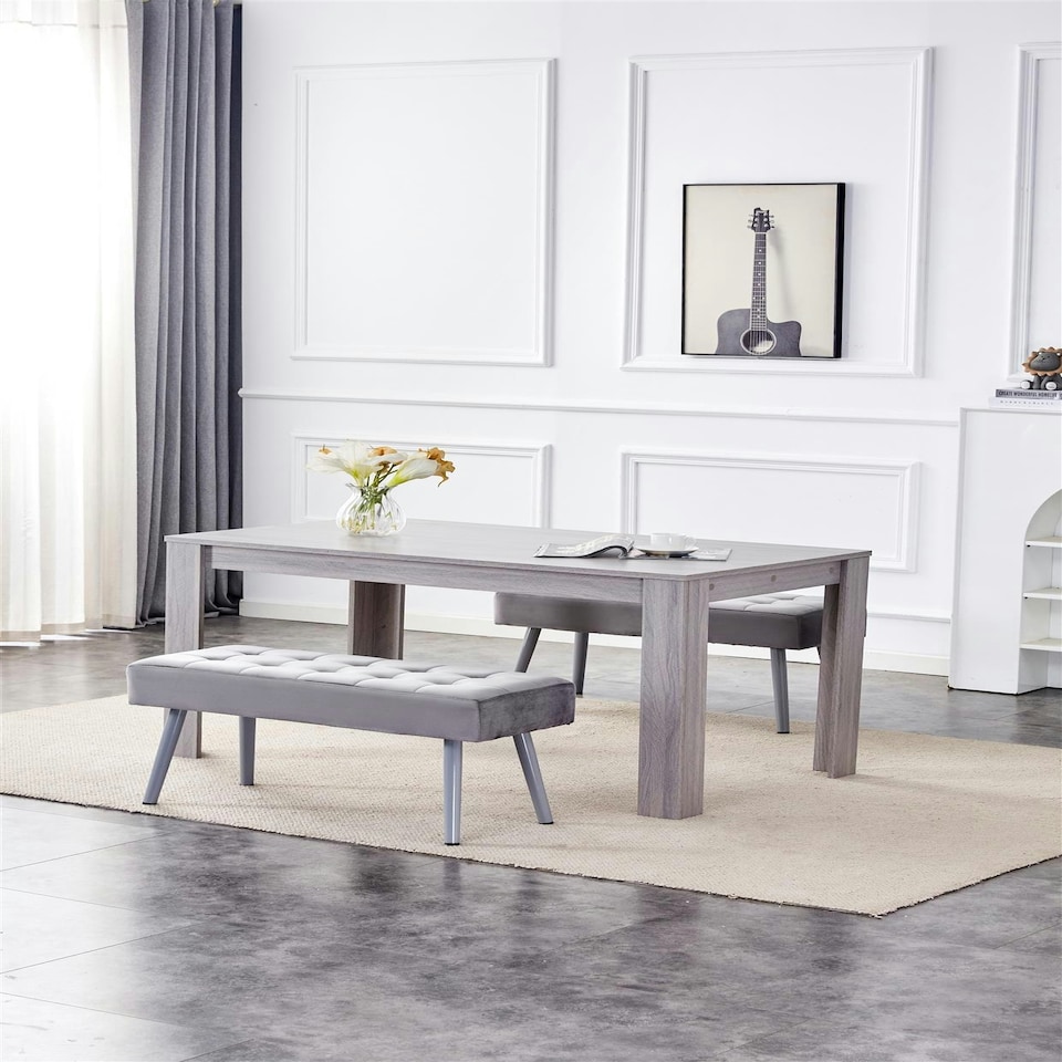 image 1 of Grey Velvet Padded Dining Bench with Metal Legs 90 cm Length, Dining Room Furniture Grey