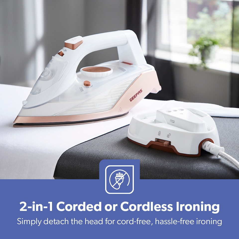 image 1 of GEEPAS 2 in 1 Dry & Wet Steam Iron 2200W, White