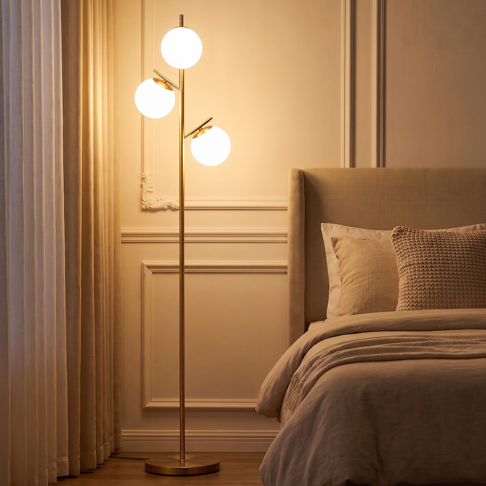 image 1 of HOMCOM Modern Tree Floor Lamp with 3 Light, for Living Room Bedroom, Gold