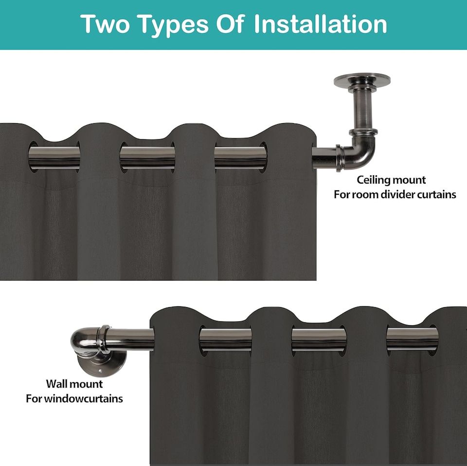 image 1 of Lister Cartwright 25mm Black Nickle Industrial Pipe Extendable Curtain Pole Heavy Duty Metal Curtain Rod(120-320 cm)