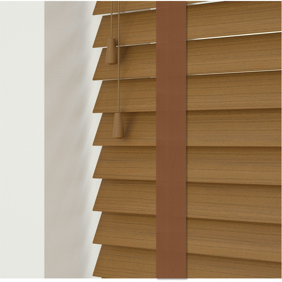 image 1 of 130cm Truffle Faux Wood Venetian Blinds with Tapes (120cm Drop) | Brown | Brown