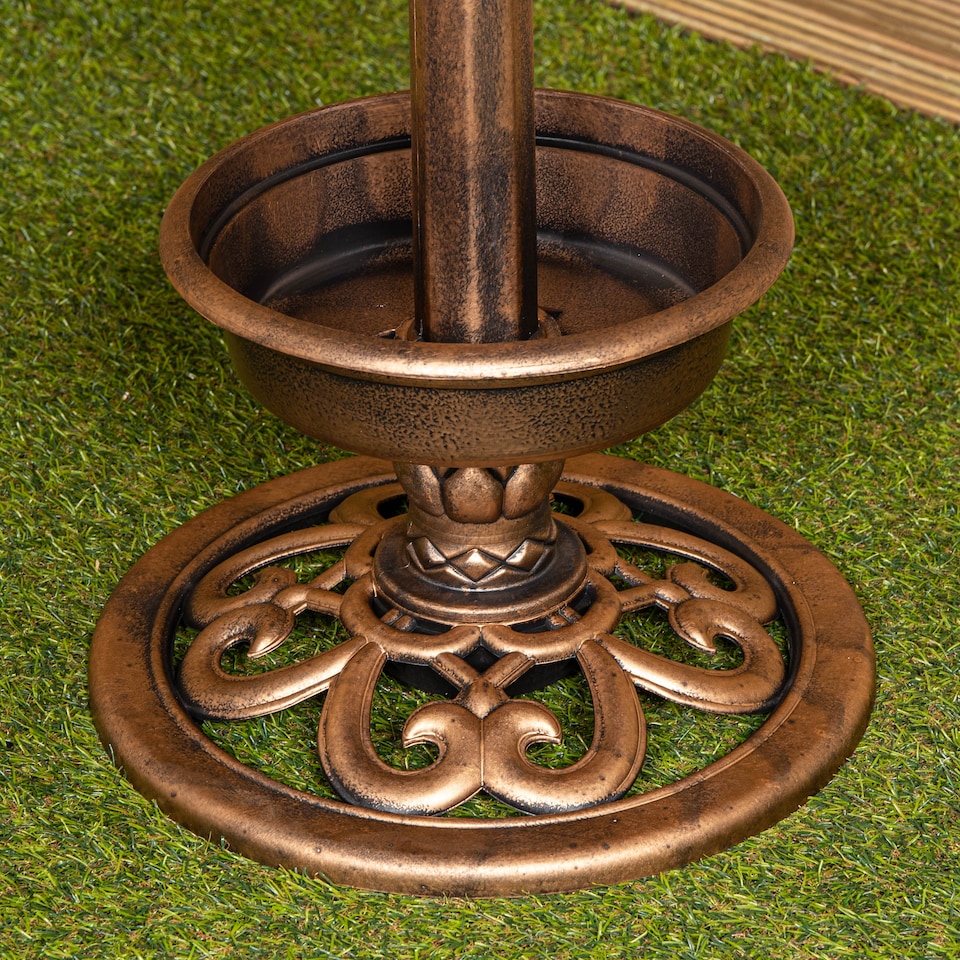 image 1 of 1.1m Bronze Effect Resin Garden Bird Bath & Table with Solar Light | Bronze | Bronze