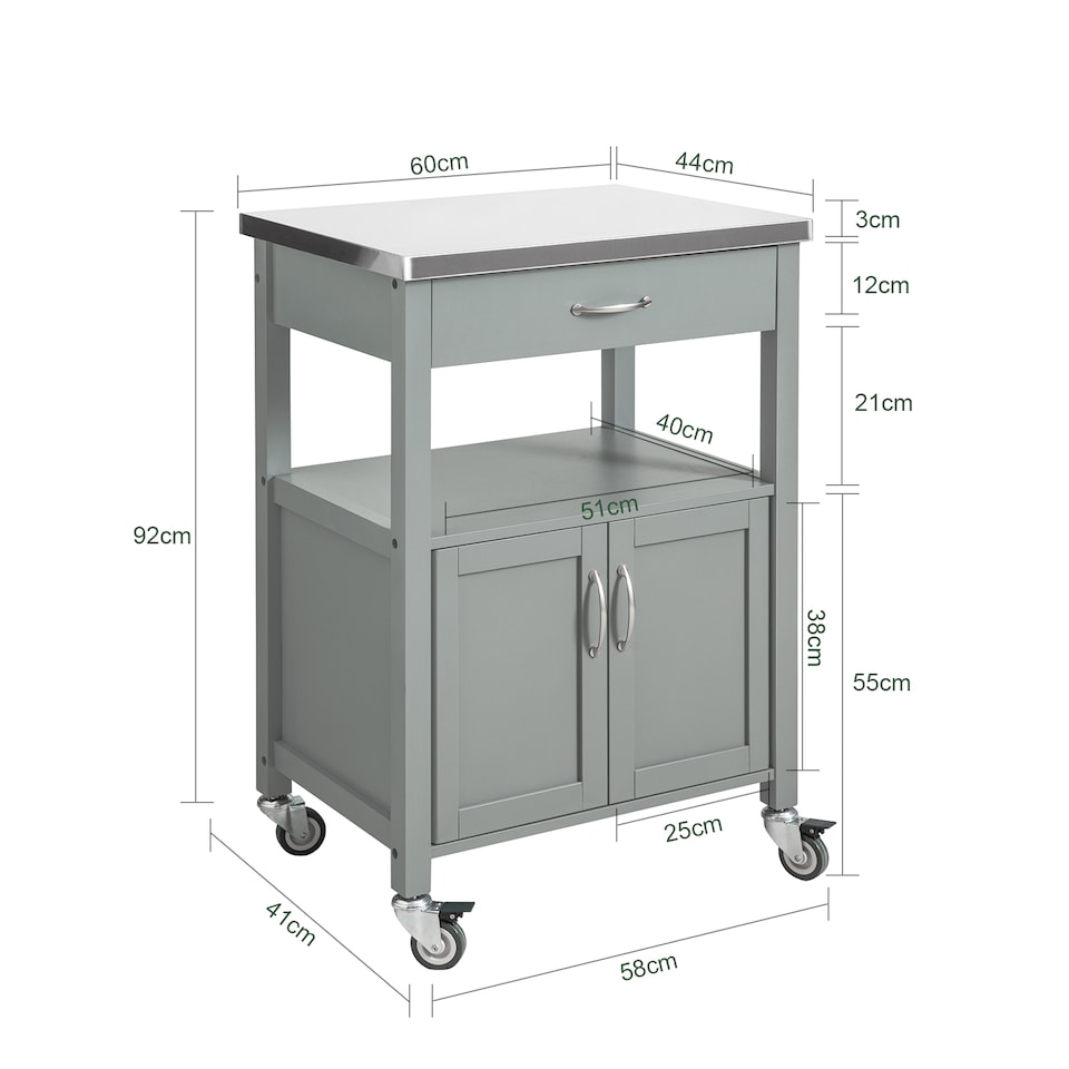 image 1 of SoBuy FKW22-HG,Stainless Steel Top Kitchen Trolley Microwave Stand on Wheels
