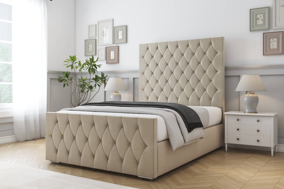 image 1 of Sloomy Watson Almond Coniston Bed Frame With Mattress With 50" Upholstered Headboard 4' Small Double