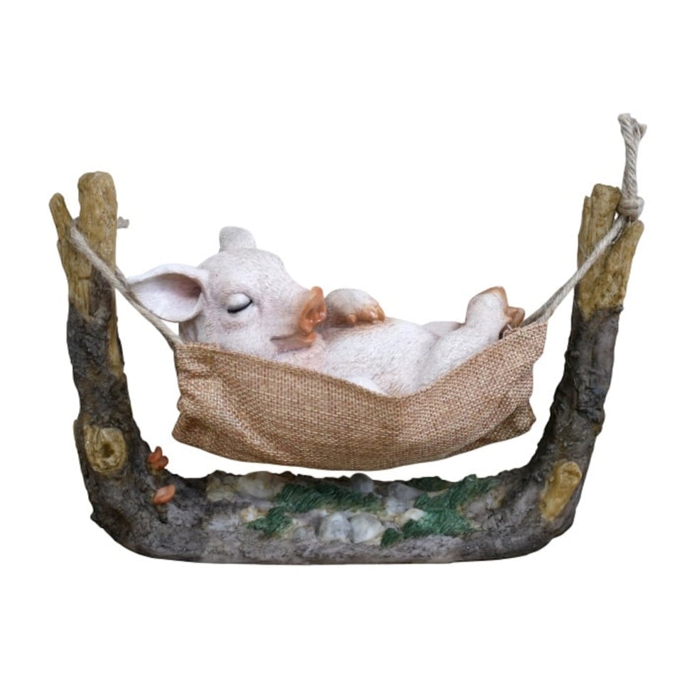 image 1 of Gifts Direct 2 U Swinging Pig in Hammock Figurine Ornament Brown