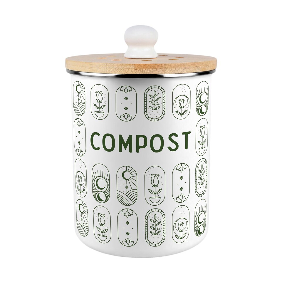 image 1 of Boho Minimalism Compost Caddy - Metal 2L Decorative Kitchen Food Waste Bin