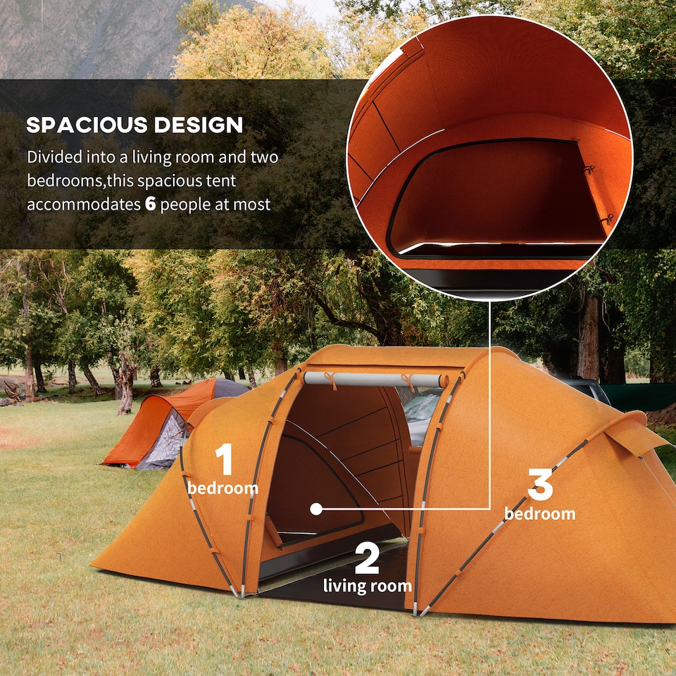 image 1 of Outsunny 4-6 Persons Camping Tent Dome Family Travel Group Hiking Room Fishing