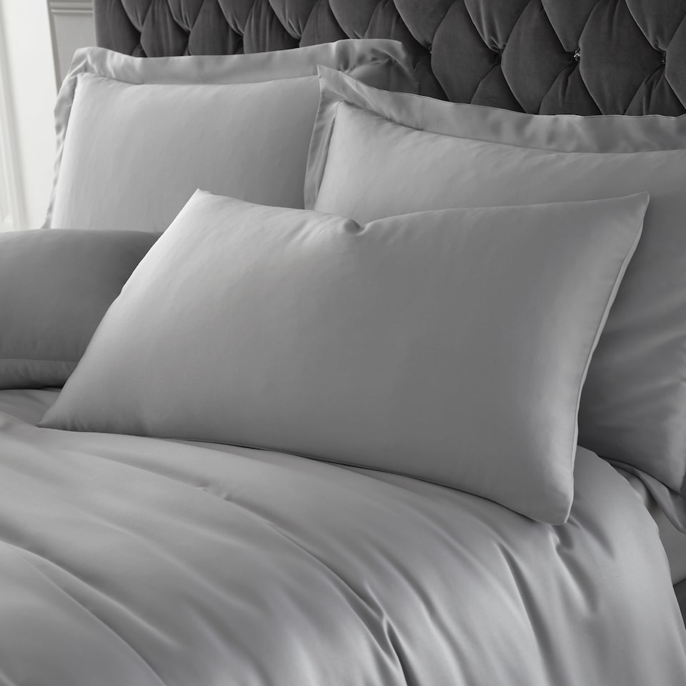 image 1 of Catherine Lansfield Silky Soft Satin Standard Pillow case Pair | Silver | Silver Grey | Standard