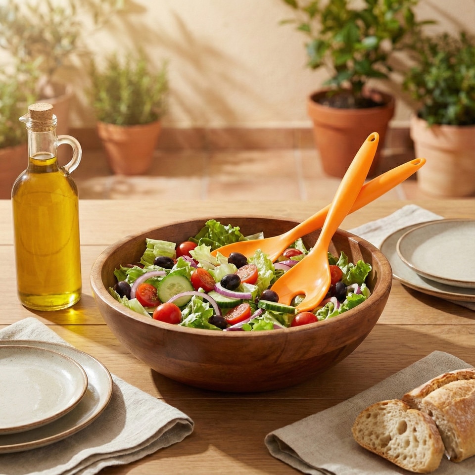 image 1 of 2 Pcs Salad Food Servers Set Mixing Dinner Party Colourful Plastic Fork & Spoon | Orange | Orange | 2