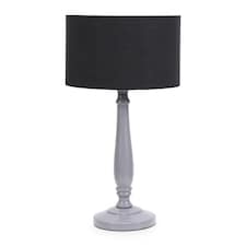 ValueLights Victoria Grey Wood Table Lamp Black Shade and Bulb