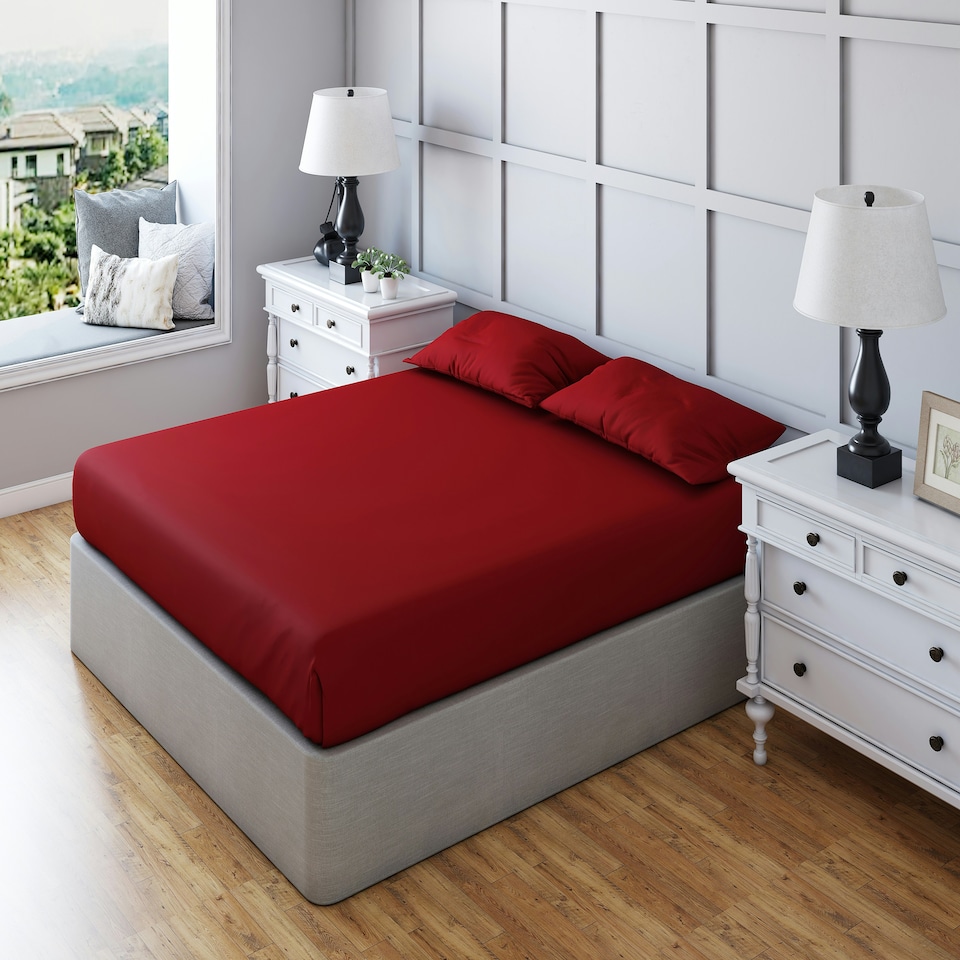 image 1 of Fitted Sheet Polycotton Plain Dyed Extra Deep 25cm Bed Linen Red | Double