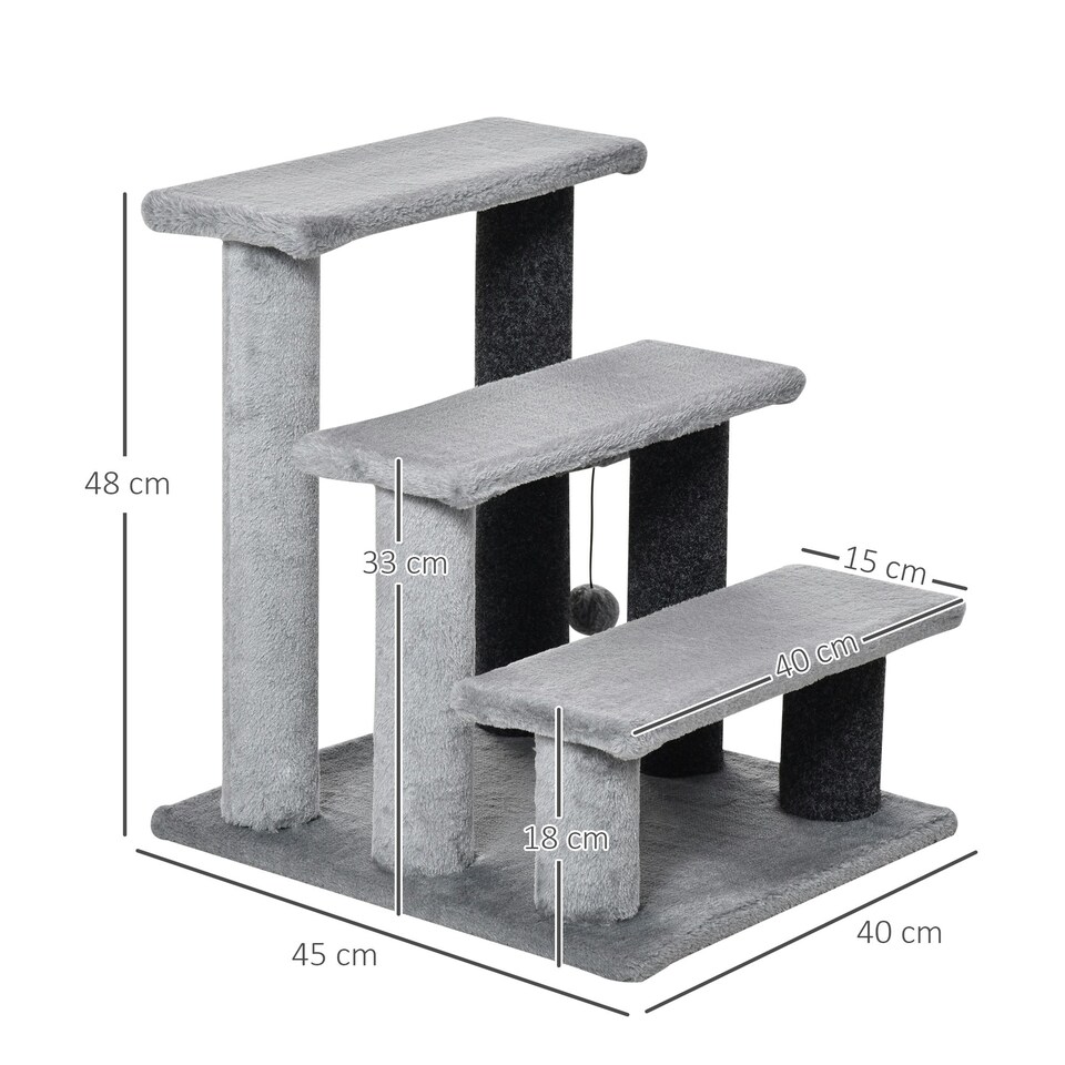image 1 of PawHut Pet Stairs with 3-step Stair, Scratching Posts, Platforms, Toy Ball