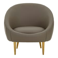 Muted Brown Faux Leather Armchair,Sturdy Curved Silhouette Ocassional Chair,Gold Finished Lounge Chair Brown