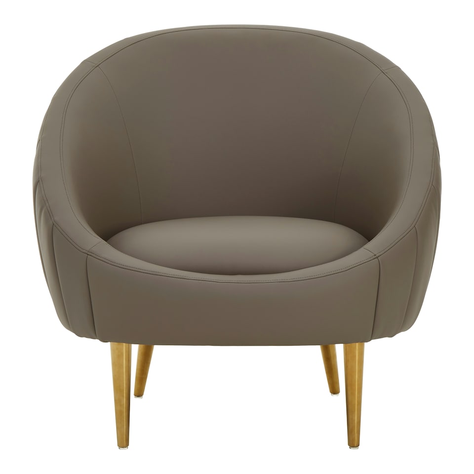 image 1 of Muted Brown Faux Leather Armchair,Sturdy Curved Silhouette Ocassional Chair,Gold Finished Lounge Chair Brown