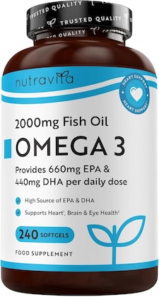 Nutravita Omega 3 Capsules High Strength 2000mg with 660mg EPA & 440mg DHA - Omega 3 Fish Oil Capsules, Fish Oil Omega 3 Supplements - 240 Softgels