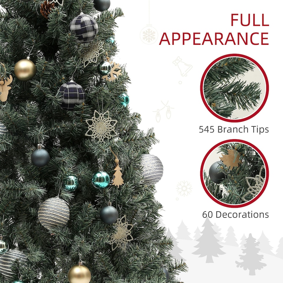 image 1 of HOMCOM 6ft Artificial Christmas Tree with LED Lights and Blue Decorations