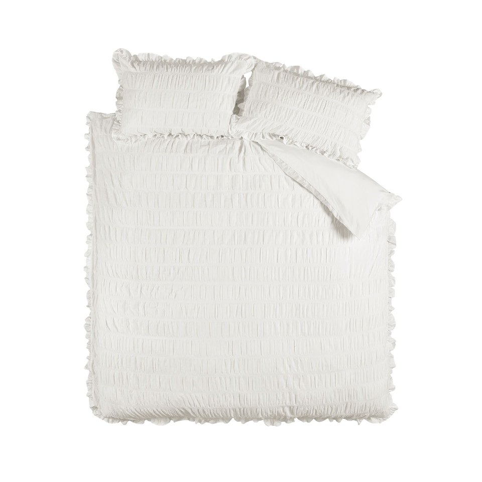 image 1 of Seersucker Frill Duvet Cover Set | White
