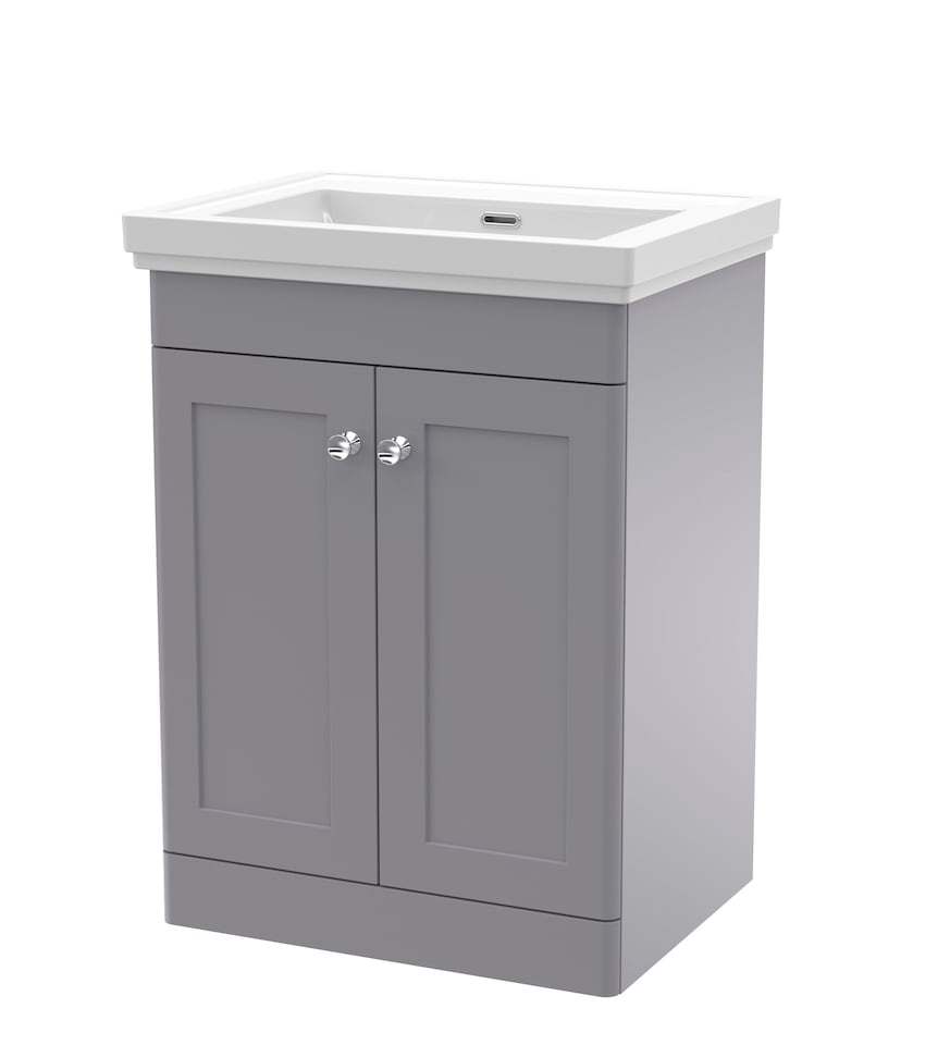 image 1 of Balterley Swynnerton Traditional 2 Door Floor Standing Vanity Unit with Basin, Satin Grey, 600mm
