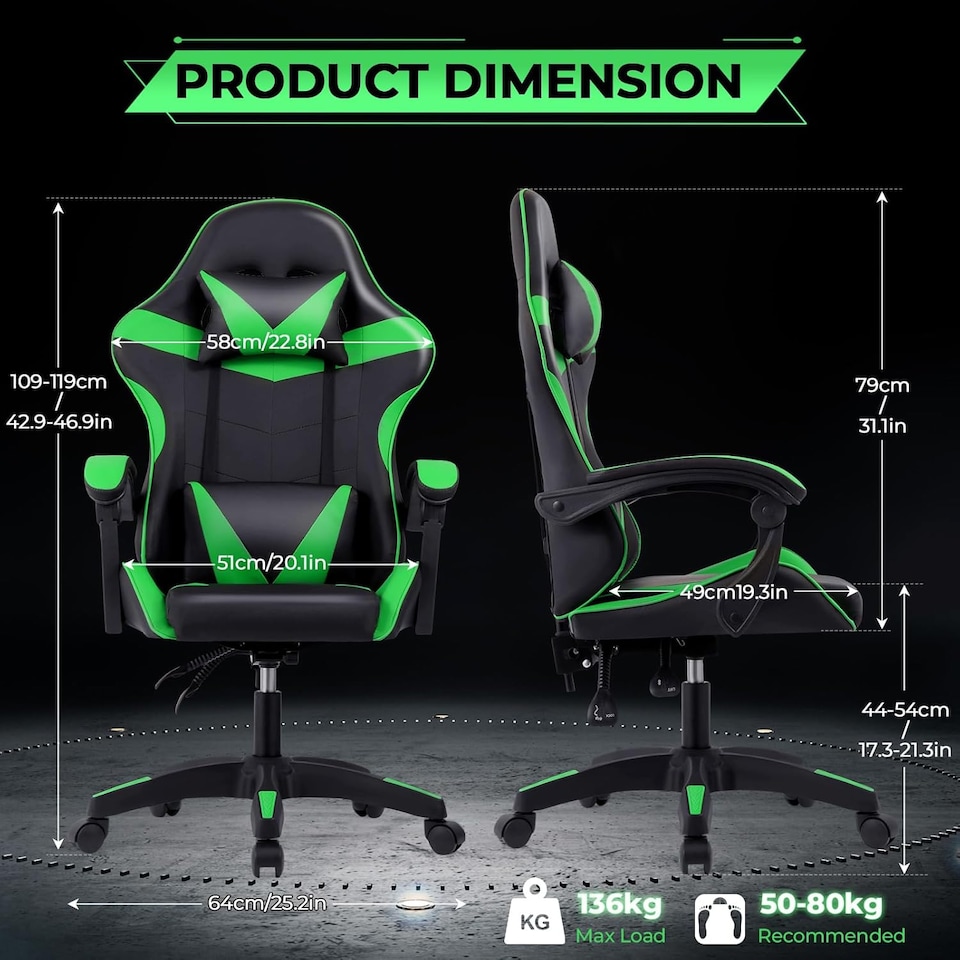 image 1 of Ergonomic Gaming Chair | Green | Green
