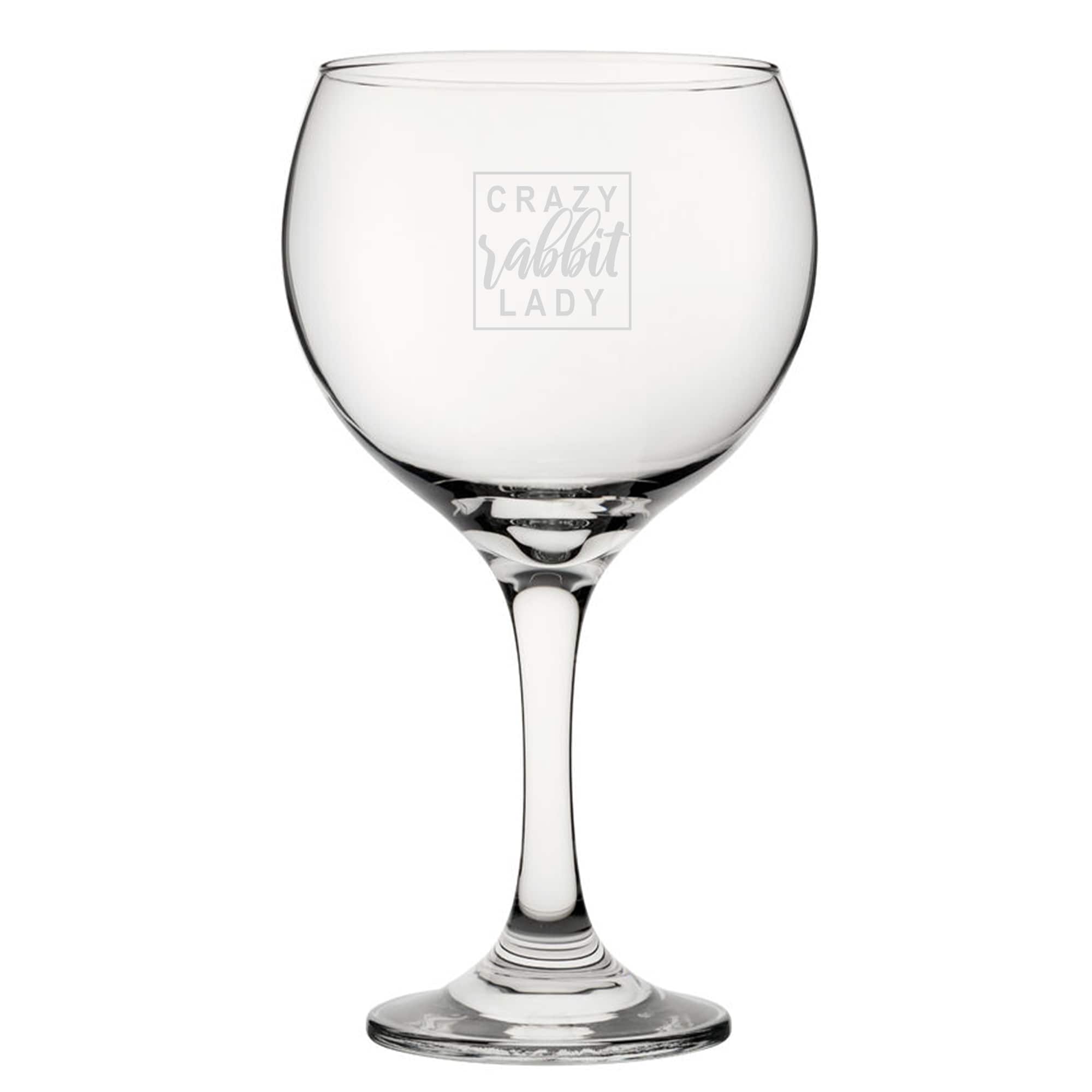 Personalised Crazy Rabbit Lady Engraved Gin Balloon Cocktail Glass