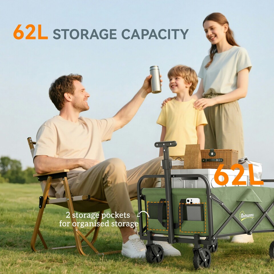 image 1 of Outsunny 62L Festival Trolley, 120kg Heavy Duty Folding Trolley Cart, Green