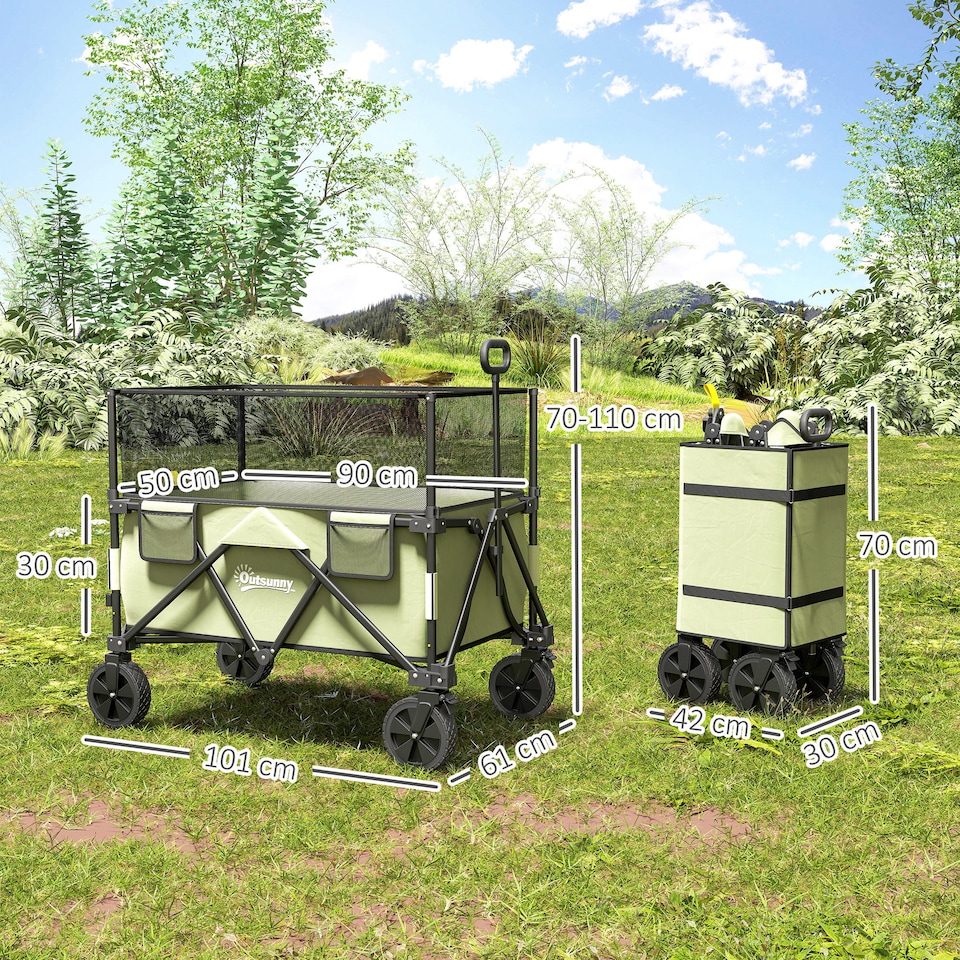 image 1 of Outsunny 180L Folding Garden Trolley Wagon Cart w Extendable Side Walls, Black