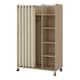 image 3 of Uppsala Open Mobile Wardrobe Unit in Jackson Hickory Oak with a Beige Textile Curtain on Wheels
