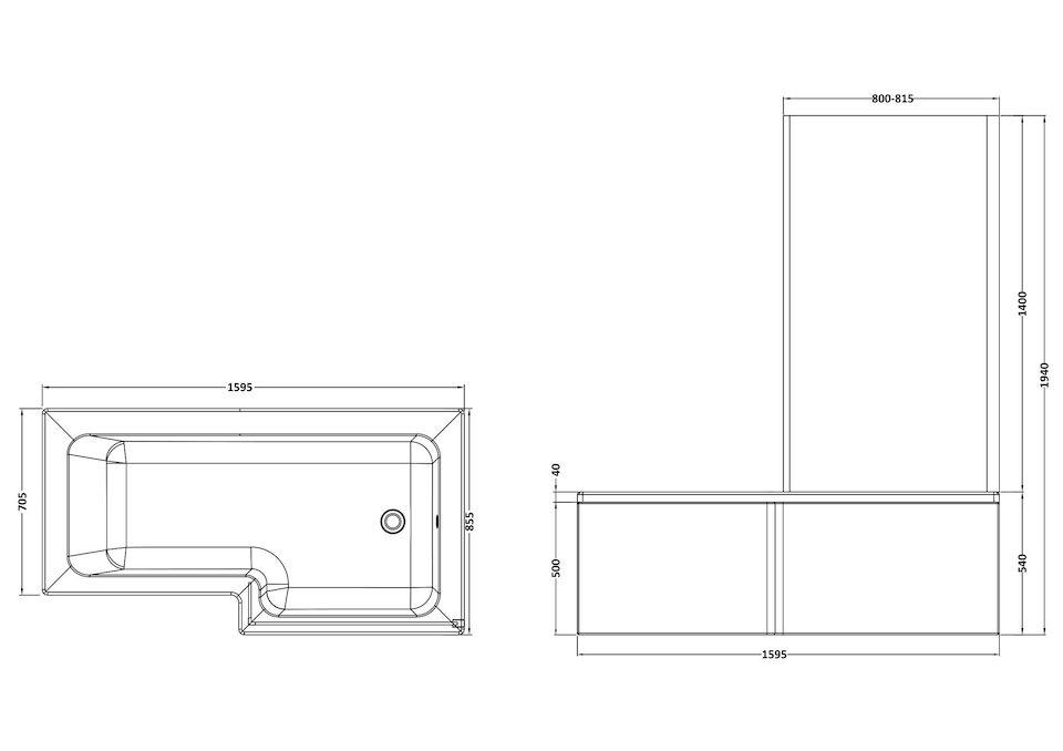 image 1 of Balterley 1600mm Right-Hand Square Shower Bath And Panel Set