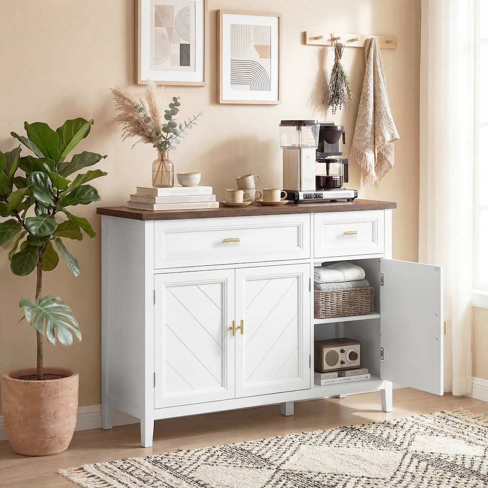 image 1 of HOMCOM Sideboard with Drawers and Adjustable Shelves, White