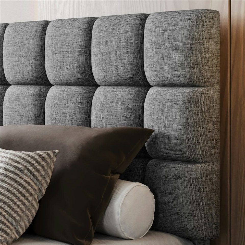image 1 of Yaheetech 135 cm W x 190 cm L Upholstered Bed Frame Light Grey
