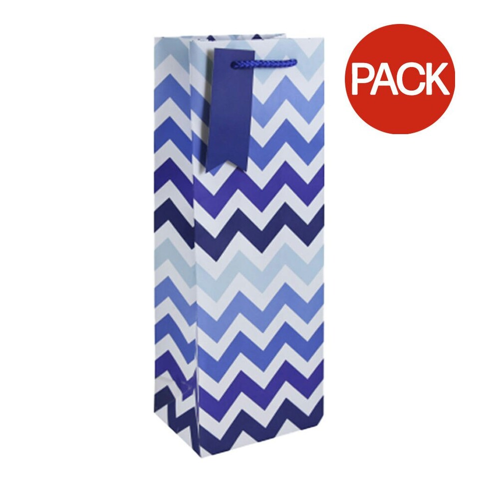 Eurowrap Chevron Bottle Bag (Pack of 12) - Blue/White - One Size