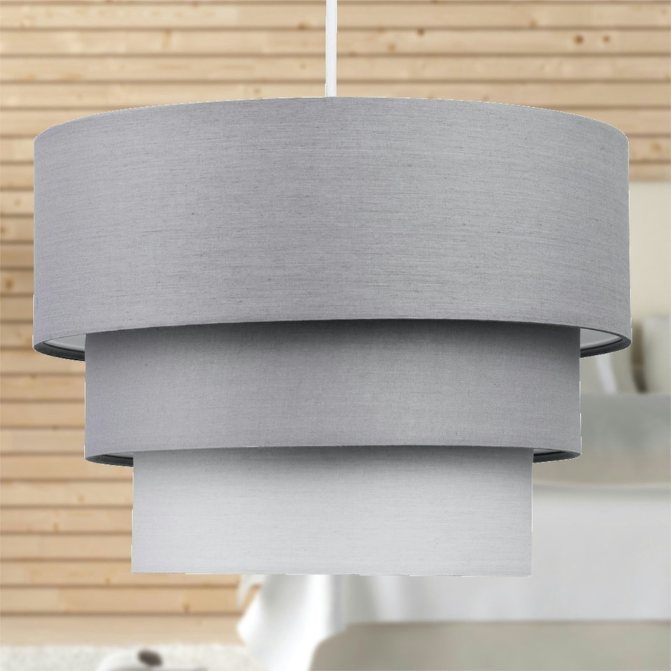 image 1 of First Choice Lighting Grey Ombre 3 Tier Ceiling Light Shade Grey