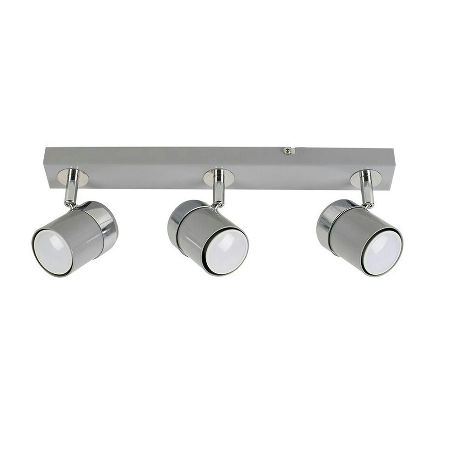 image 1 of ValueLights 3 Way Adjustable Gloss Grey & Silver Chrome Straight Bar Ceiling Spotlight Fitting - Complete with 5w LED GU10 Light Bulbs 6500K Cool White Grey