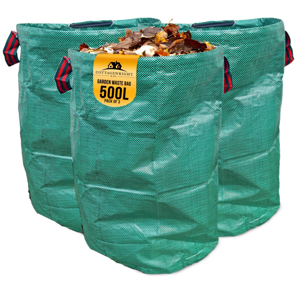 image 1 of Garden Bags Heavy Duty with Handles Reusable Garden Waste Bags for Plant, Grass, Dirt, Leaves Collection - Pack of 3