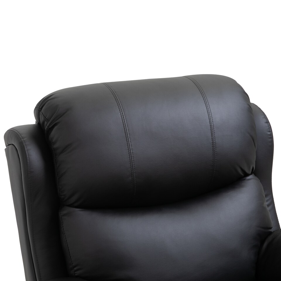 image 1 of HOMCOM PU Leather Massage Recliner Chair with 8 Points and Heat, Manual Reclining Chair with Swivel Base, Footrest and Remote, Rocking Armchair, Black