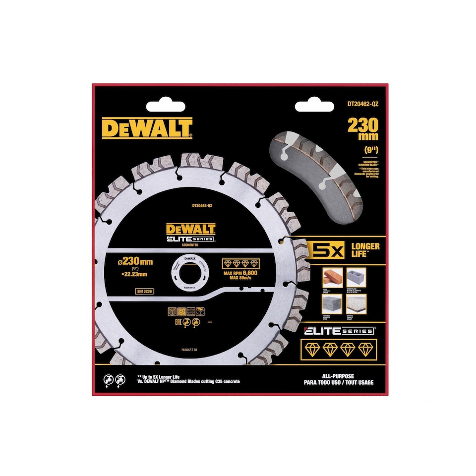 image 1 of Dewalt Power Tools Elite Series All Purpose Diamond Wheel, Segmented | Multi | Multi Colour | 230 x 22.2mm | 1