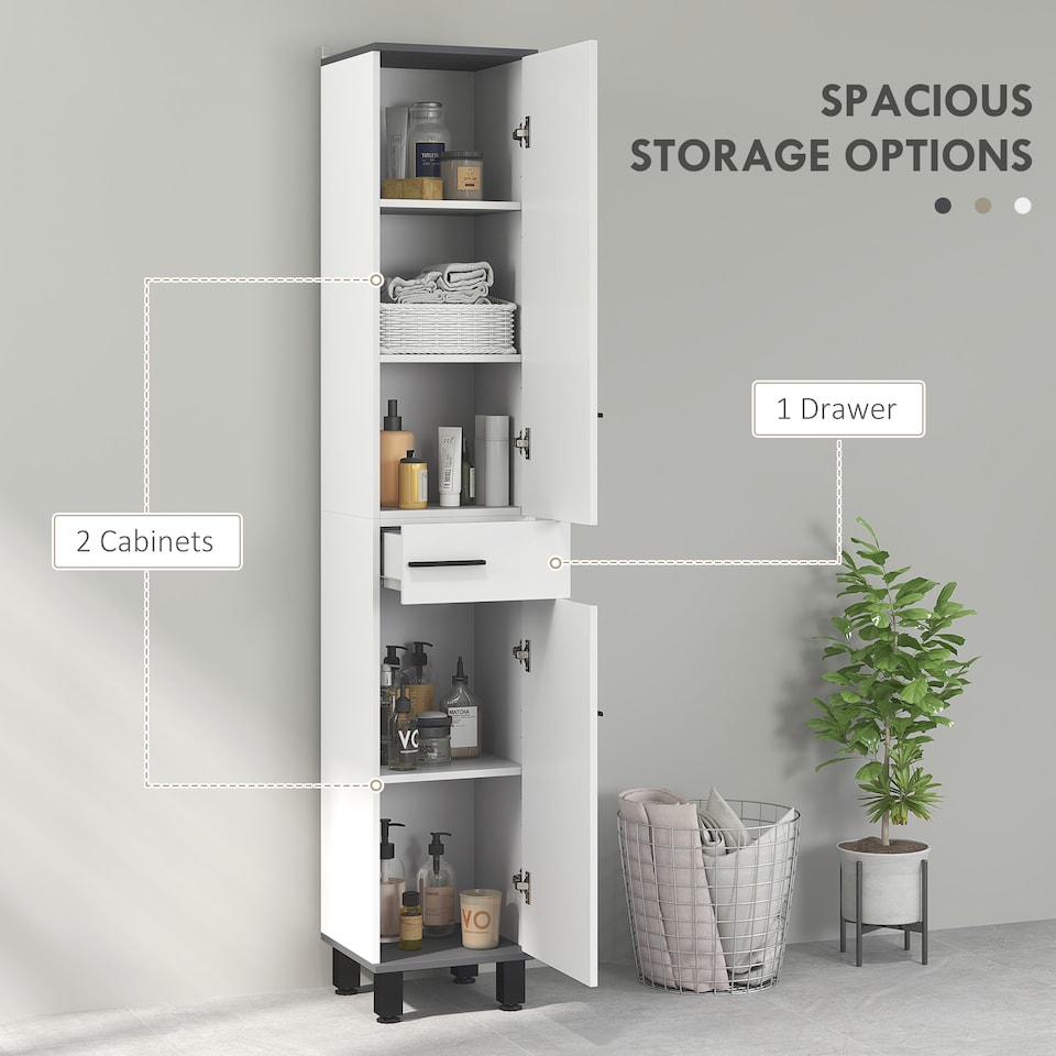 image 1 of HOMCOM Bathroom Storage Cabinet, Tall Cabinet, Bathroom Storage Unit with Adjustable Shelves, Double Doors and Drawer