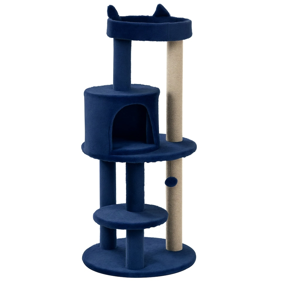 image 1 of PawHut 104cm Cat Tree Condo Tower with Scratching Post Perch Ball, Blue
