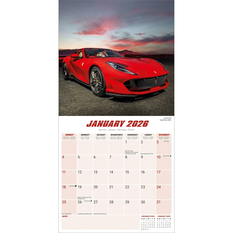 image 1 of Ferrari 2026 Calendar | Square Wall Calendar | Car Enthusiast Gift | Plastic Free Packaging | by Avonside Publishing
