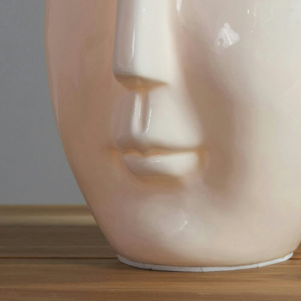 image 1 of ValueLights White Bone China Sculpted Face Design Table Lamp White
