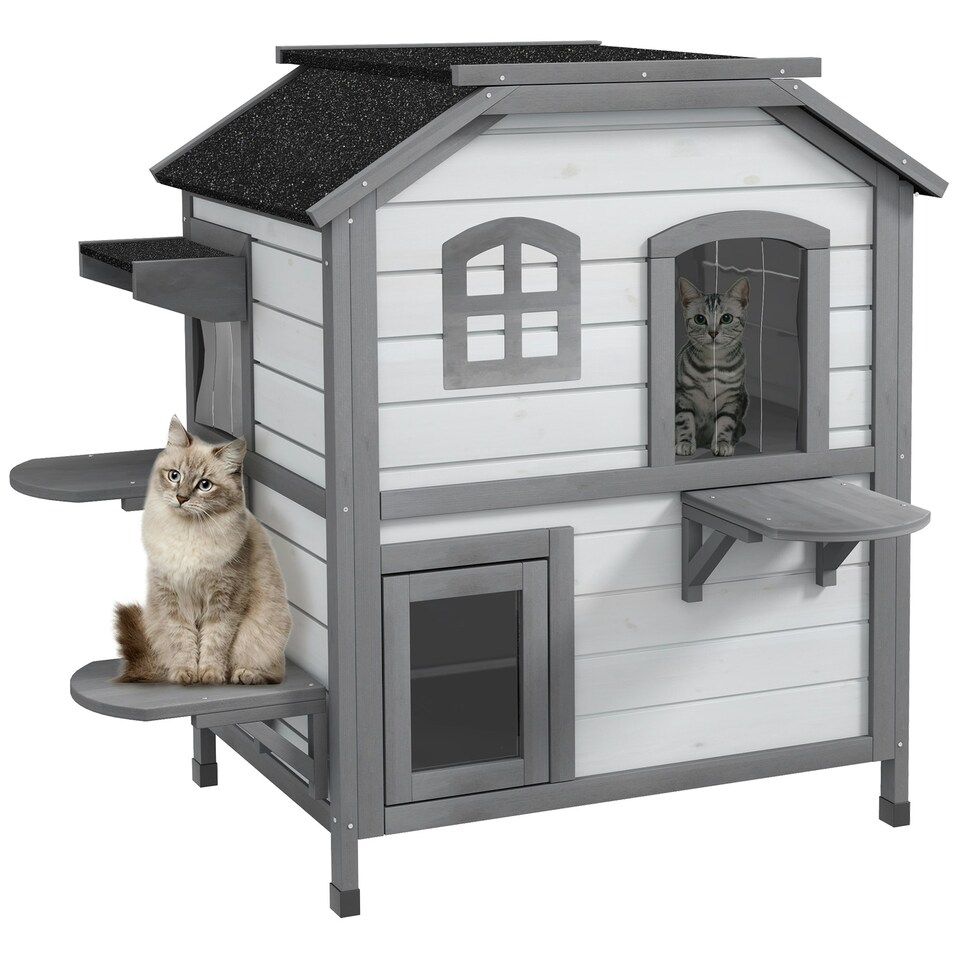 image 1 of PawHut Kitten Condo with Openable Roof, Catio Enclosure Furniture, White