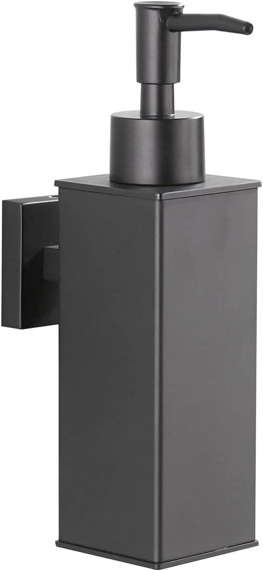 Wall Mounted Soap Dispenser, Matte Black 304 Stainless Steel Hand Soap Pump, 180ml Refillable Anti-Corrosion Liquid Dispenser with Double-Layer Protec