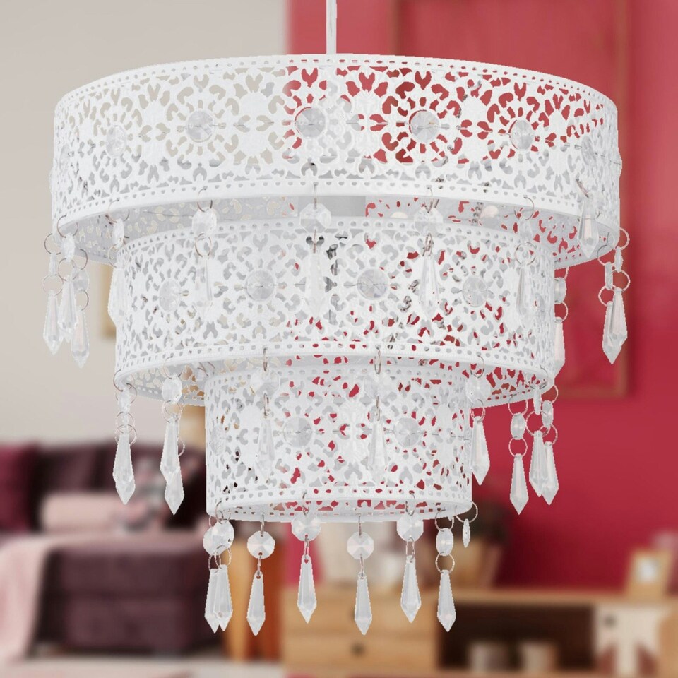 image 1 of First Choice Lighting White Moroccan Styled Tiered Light Shade White | Clear