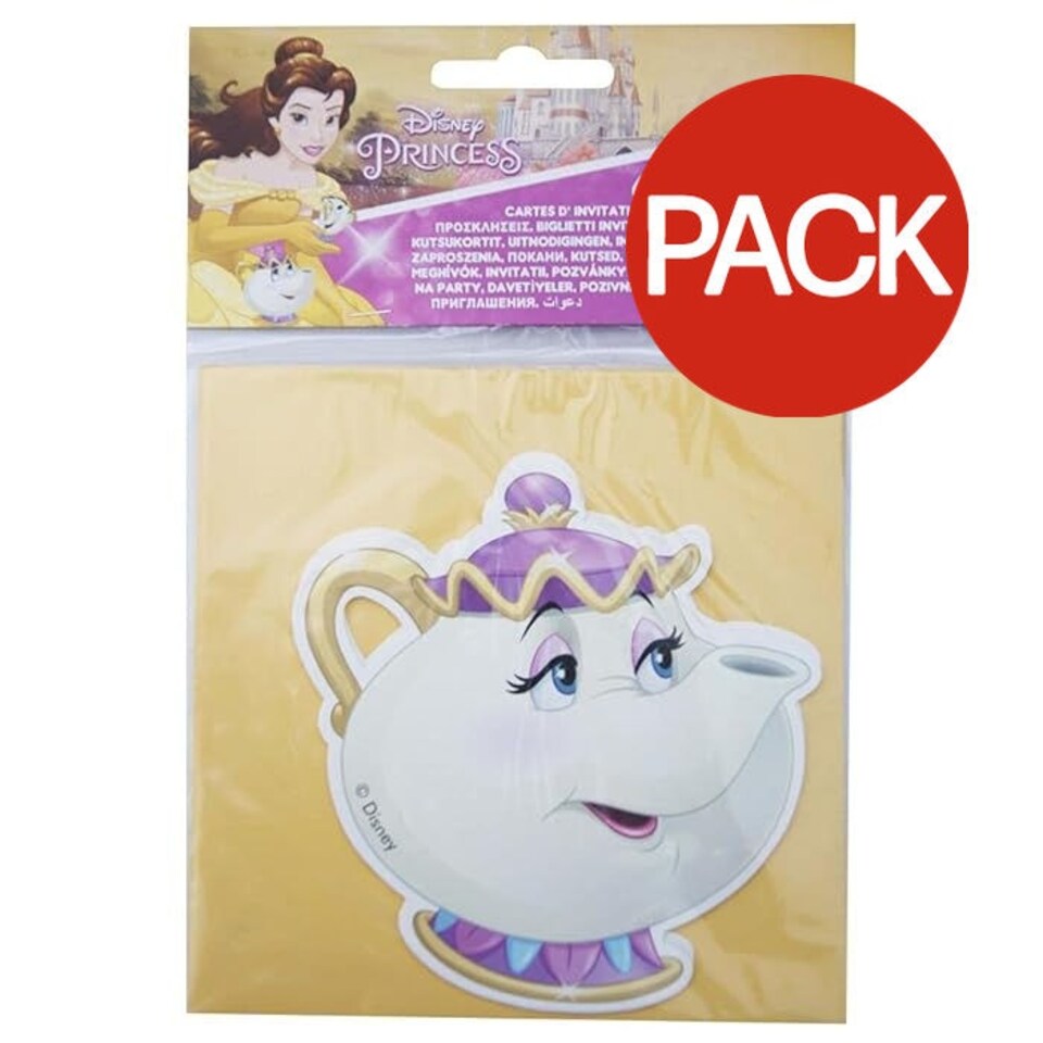 Beauty And The Beast Mrs Potts Invitations (Pack of 6) - Yellow/White - One Size