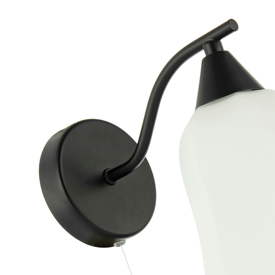 image 1 of Traditional Switched Downlight Wall Light in Matte Black with Opal Glass Shade