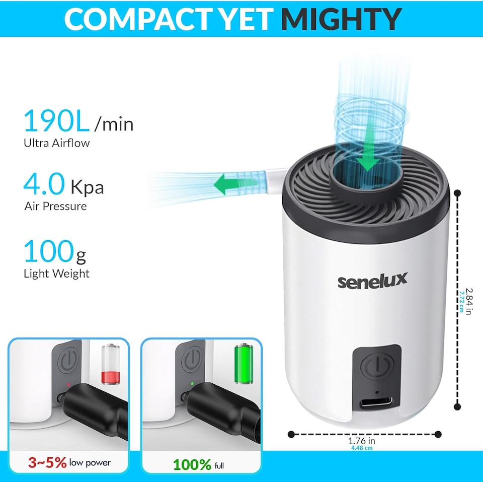 image 1 of Senelux 5 in 1 Mini Electric Air Pump