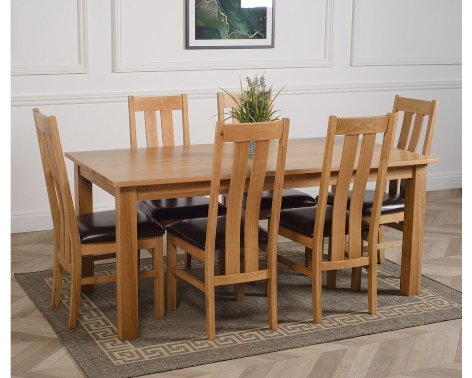 image 1 of Oslo 180 x 90 cm Large Oak Dining Table and 6 Princeton Chairs | Brown | Brown