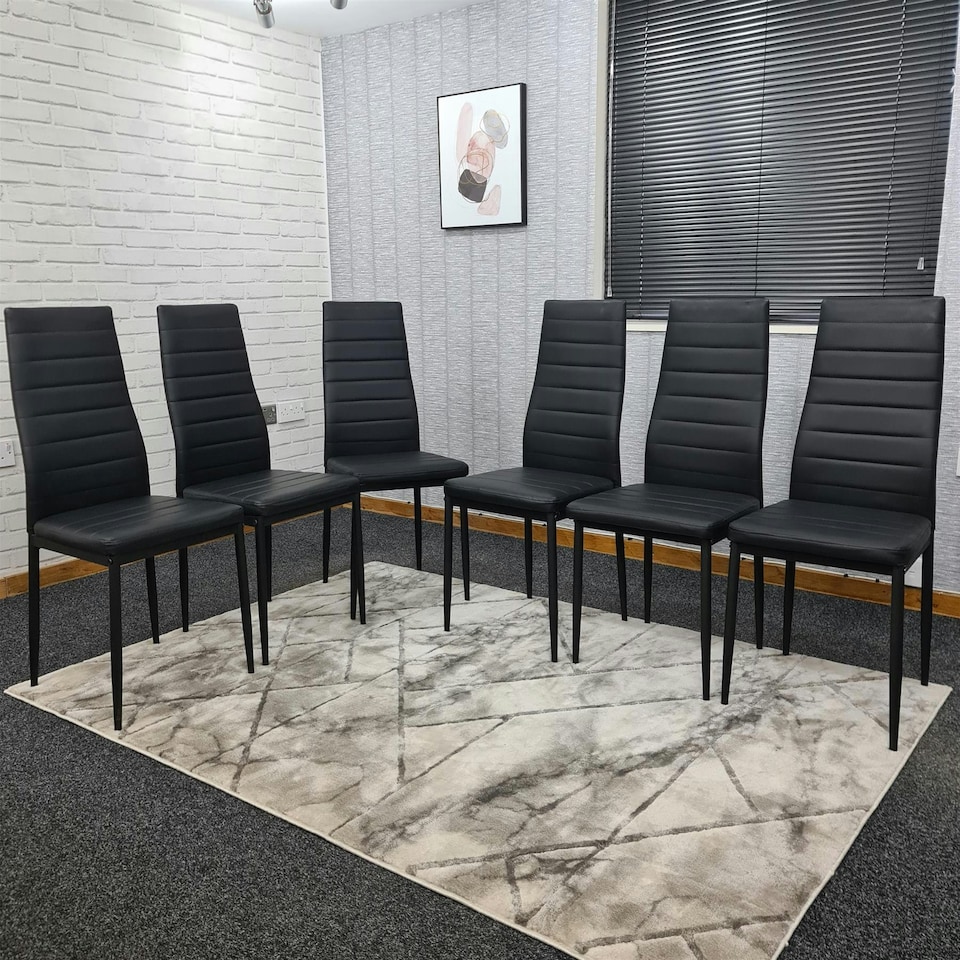 image 1 of Dining Chairs Set of 6 Black Leather Kitchen Chairs Black