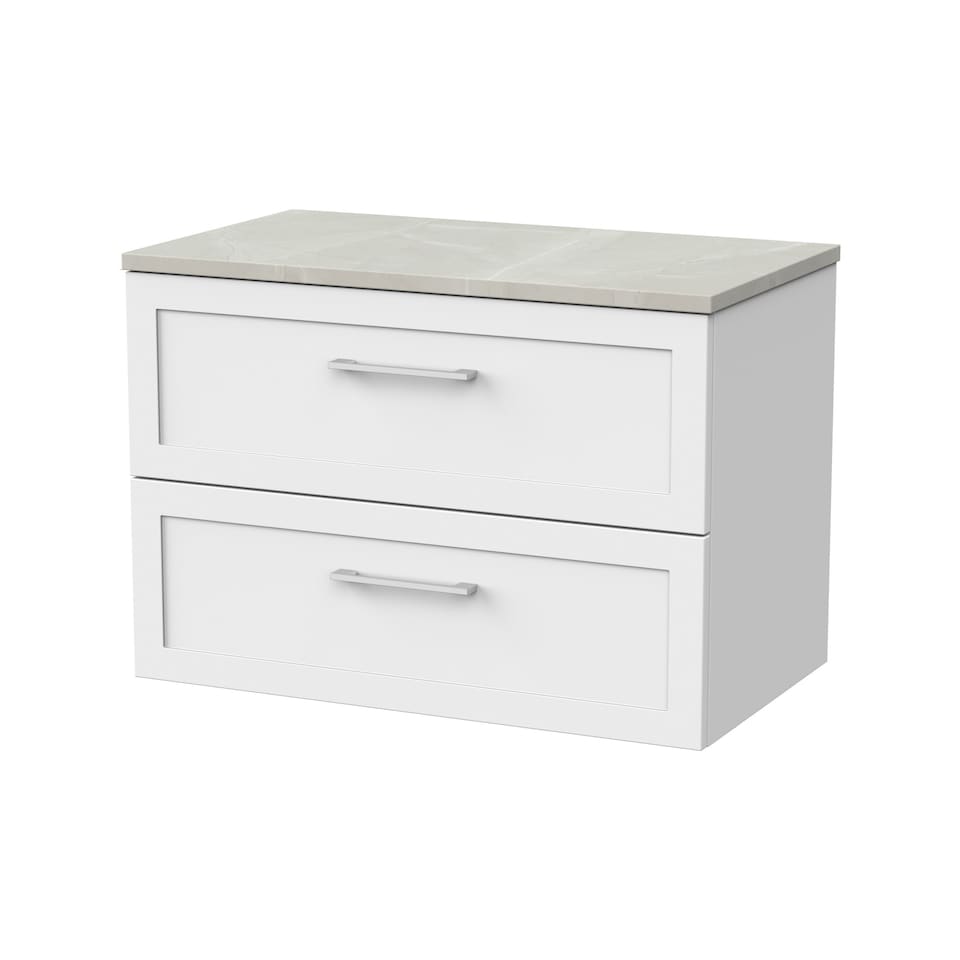 image 1 of Balterley Stonnall Traditional Wall Hung 2 Drawers Vanity Unit with Marble Plaster Laminate Worktop, 800mm, Matt White