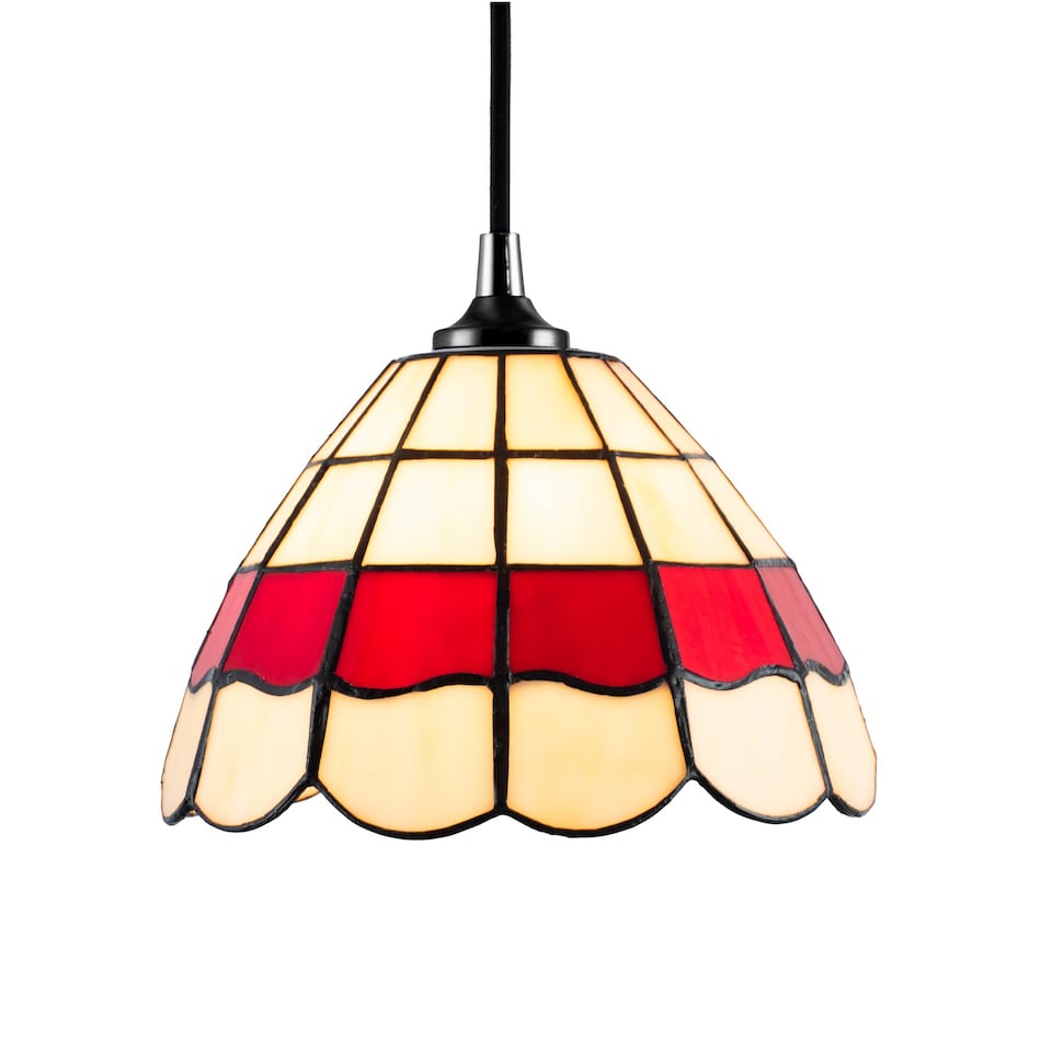 image 1 of Traditional Red and Amber Stained Glass Tiffany Pendant Lighting Shade | Red